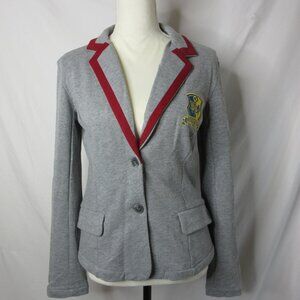 Beetlejuice Astrid Gray Jersey Graphic Blazer NP Coat of Arms Log Size XS NWT